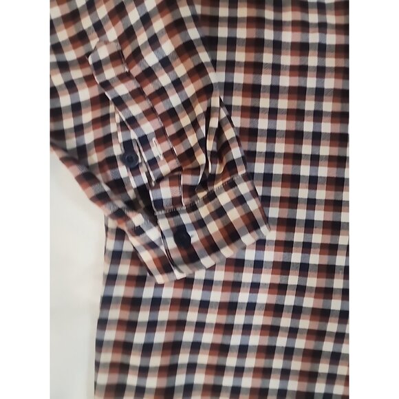 Patagonia Long Sleeve Organic Cotton Shirt Men Large Plaid Check Button Navy Brn - Picture 3 of 8